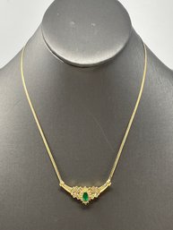 14K Gold Emerald Diamond Necklace - 7.26g (L37)