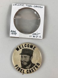 Vintage 1959 'Welcome Fidel Castro' Pin From Visit To NYC RARE