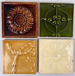 Group Of 4 Arts & Crafts Art Pottery Architectural Tiles (b)