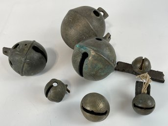 Collection Of Antique Crotal Bells Some Marked With Maker Initials
