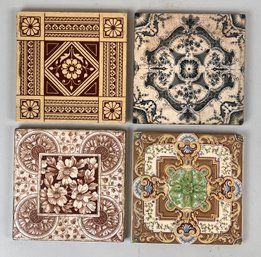 Group Of 4 Arts & Crafts Art Pottery Architectural Tiles (d)