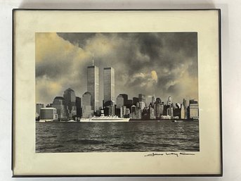 Signed Vintage Photo Of NYC Skyline Twin Towers