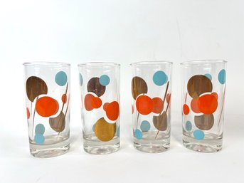 Set Of 4 MCM Multi Color Polka Dot Drinking Glasses