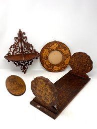 Group Of Vintage Homemade Flemish Art Wooden Decor Items