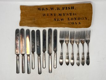 Turn Of The Century Flatware In Nice Stamped Family Name Bag - Silverplated