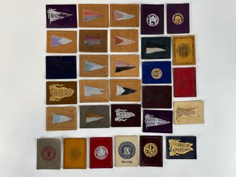Large Group Of Collegiate & State Seal Tobacco Leathers