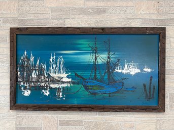 Large Mid Century Abstract Nautical Painting In Hues Of Blue 52' X 28.25'