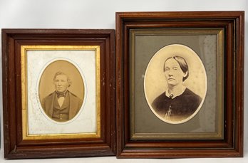 Pair Of Nice Walnut Frames With Turn Of The Century Portrait Style Photographs