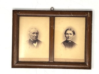 Nice Antique Walnut Side By Side Frame With Portrait Photographs