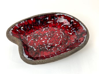 Organic Mid Century Pottery Bowl - Earthenware With Red Glaze