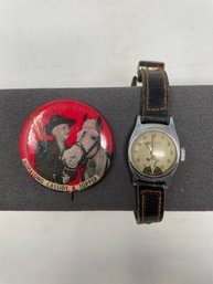 Vintage Hopalong Cassidy Button And Watch