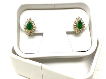 14k Gold Emerald Diamond Earrings 5.86g (61)