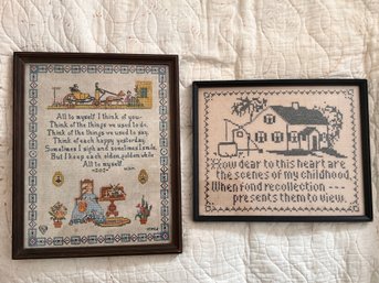 Pair Of Vintage Framed Cross-stitches