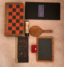 Group Of Vintage Games Including Four Sided Chalkboard, Playing Cards And More!