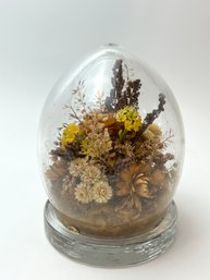 Vintage Glass Terrarium With Dried Flowers Paperweight