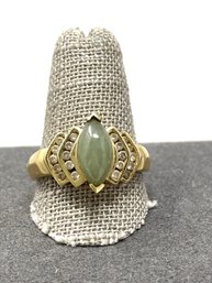 14k Gold Jade Diamond Ring 5.74g (67)