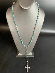 Vintage Turquoise Beaded Rosary Necklace