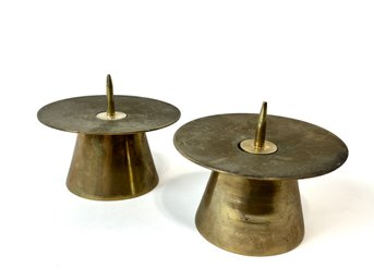 Pair Of Vintage Brass Pillar Candle Holder