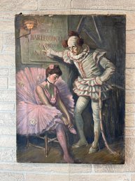 Antique Oil On Canvas Ballet Ballerina Clown French Beautiful