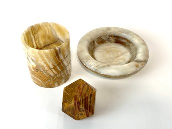 Trio Of Vintage Stone/Agate - Vase, Ashtray & Paperweight