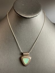 Sterling Neckace With Geometric Sterling And Opal Pendant