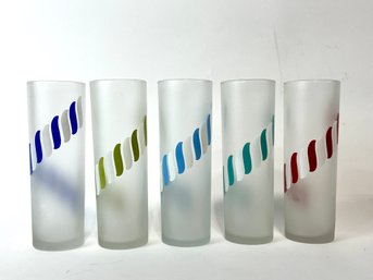 LIBBEY Tom Collins Glasses Candy Swirl Design 7 Tall -Set Of 5 Mid Century