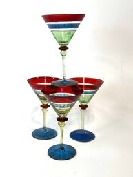 Hand Painted Martini Glasses Flutes By Pier 1, Set Of 4