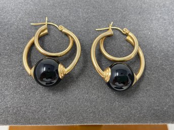 14k Gold Hoops With Black Bead 7.35g (76)