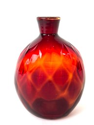 1970's Pairpoint Glass Blown Ruby Optic Quilt Vase