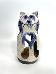 Signed Pottery Cat Lantern