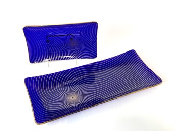 Pair Of Mid Century Margaret Casson OP Art Gold Spiral Glass Platter/Trays RARE