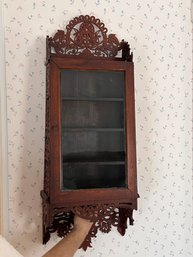 Antique Ornate Scroll Work Walnut Wall Display Cabinet