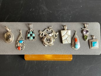 Collection Of Multi Stone And Shaped Sterling Pendants