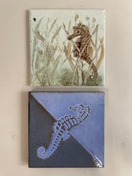 Pair Of Arts & Crafts Seahorse Tiles