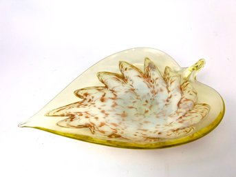 Art Glass Leaf Shaped Dish