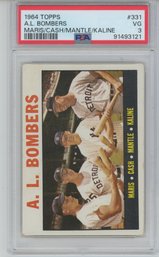 1964 Topps AL Bombers Mantle Kaline Maris Cash PSA 3