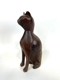 Primitive Wood Carved Cat Sculpture (chipped Ear)