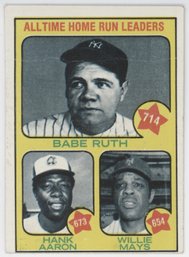 1973 Topps #1 Babe Ruth, Hank Aaron And Willie Mays All Time HR Leaders