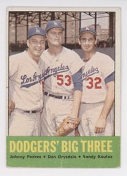 1963 Topps Dodgers Big Three W/ Sandy Koufax, Drysdale And Podres