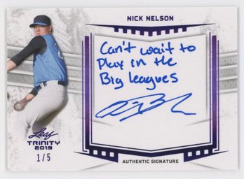 2019 Leaf Trinity Nick Nelson On Card Auto W/ Inscription #/5!