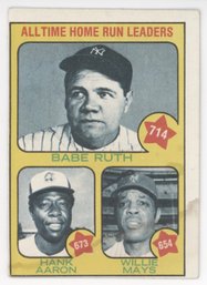 1973 Topps #1 Babe Ruth, Hank Aaron, Willie Mays All Time HR Leaders