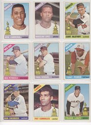 Lot Of (9) 1966 Topps Baseball Cards W/ Tony Perez Rookie Cup