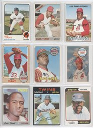 Lot Of (9) Pre 1974 Luis Tiant 'Senor Smoke' Baseball Cards