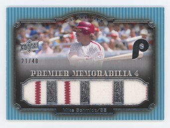 2008 UD Premier Mike Schmidt Quad Game Used Relic W/ Pinstripes #/40