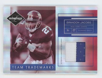 2007 Leaf Limited Brandon Jacobs 2 Color Game Used Patch Relic #/50