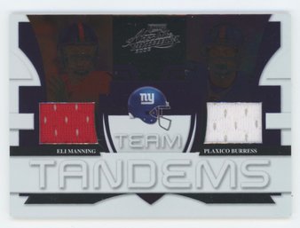2008 Absolute Team Tandems Eli Manning/ Plaice Burress Dual Game Used Relic #/100