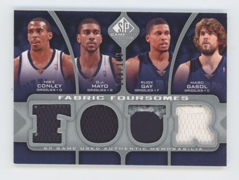 2009 SP Game Used Grizzlies Quad Relic W/ Mike Conley, Mayo, Gay, Gasol #/199