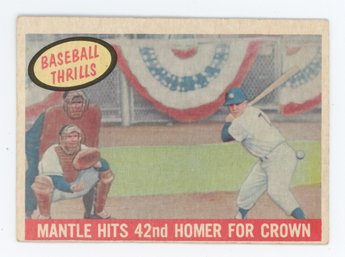 1958 Topps Mickey Mantle Hits 42nd Homer For Crown