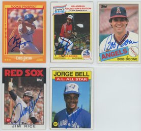 Lot Of (5) Signed Baseball Cards W/ Jim Rice, Harold Baines And More