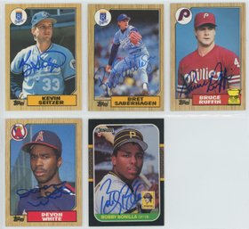 Lot Of (5) Signed 1987 Topps/ Donruss Baseball Cards W/ Bonilla, Saberhagen And More
